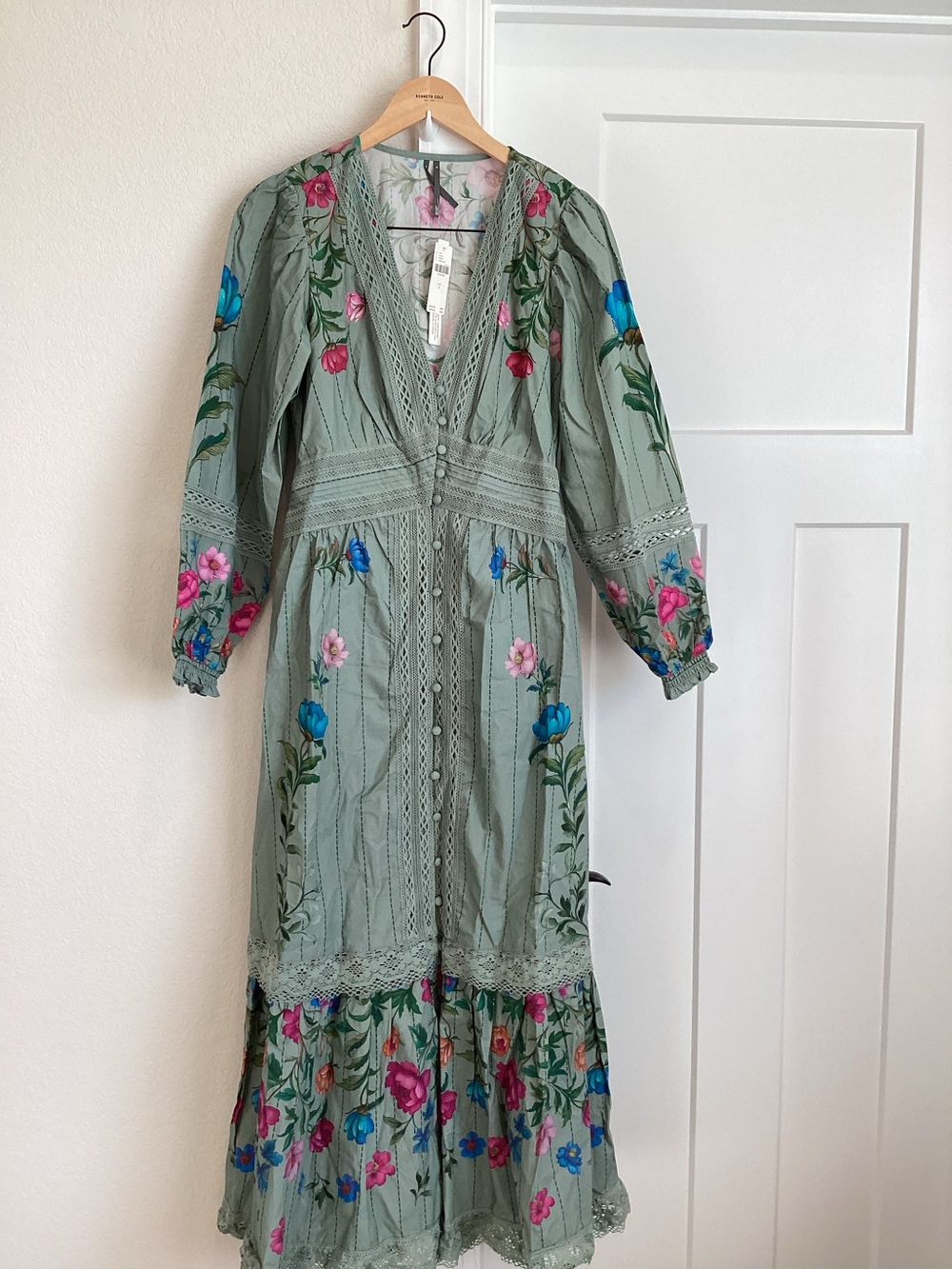Anthropologie V-Neck Button Front Midi Dress New Small Sage Green Floral - Picture 4 of 15